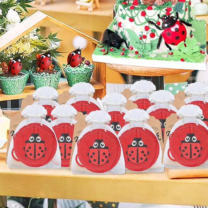 Elecrainbow 36 Pack Ladybug Change Purses Set Include 12 Ladybug Wallets with Keyrings, 12 Thank You Tags and 12 Organza Bags for Ladybug 1st Birthday Baby Shower Birthday Party Decoration,Red - Image 4